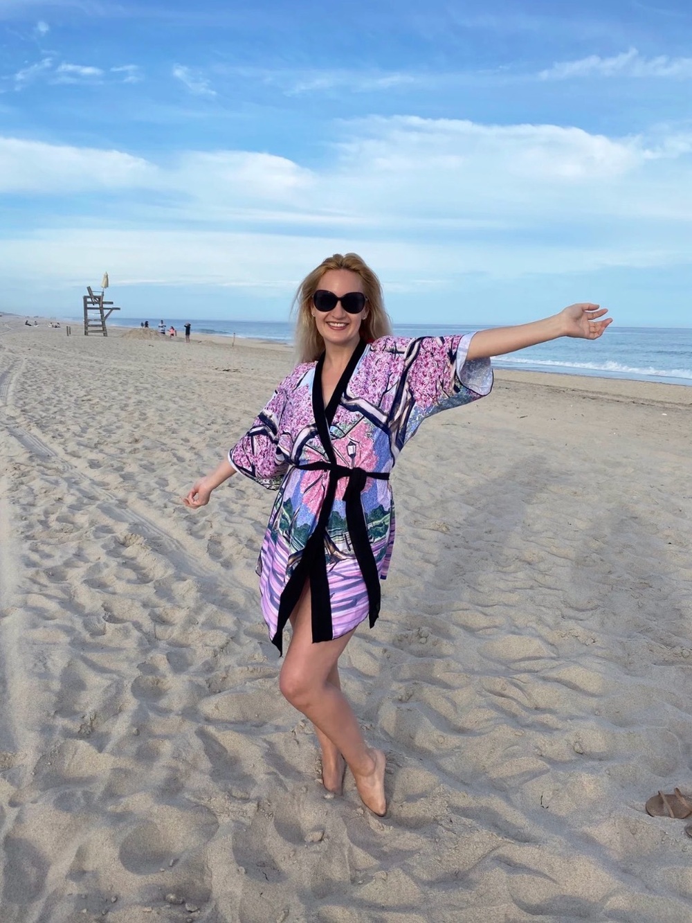 Floral Print Kimono Beach Cover-Up in Pink